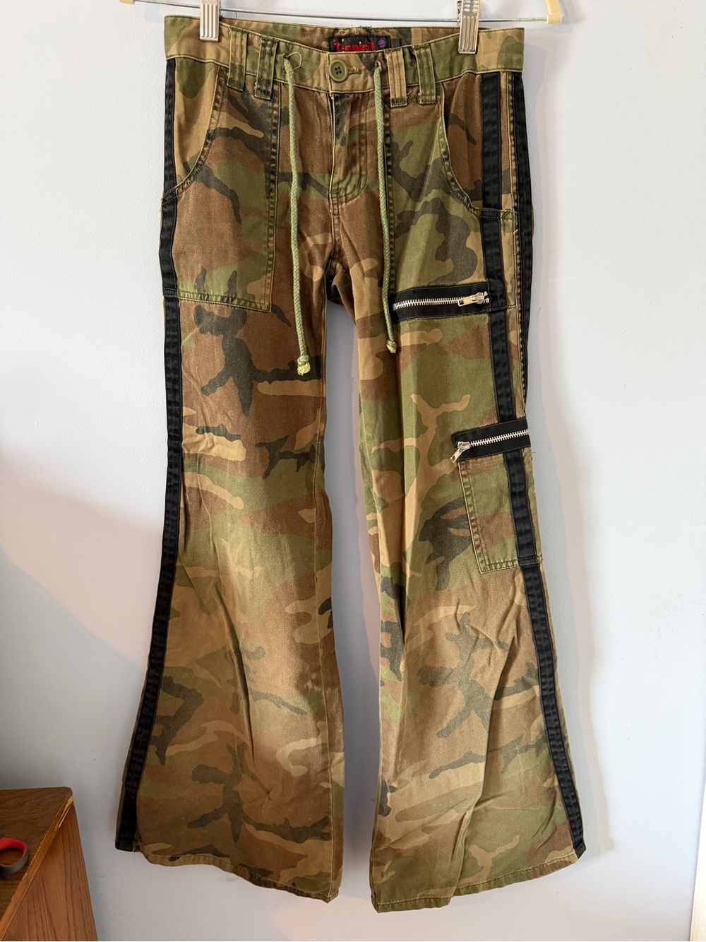 Camo Flare Utility Pants with Black and Metal Detailing